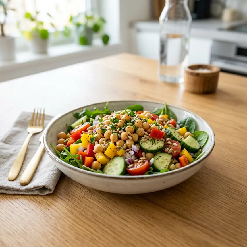 Healthy salad bowl, quick breakfast, balanced single meal