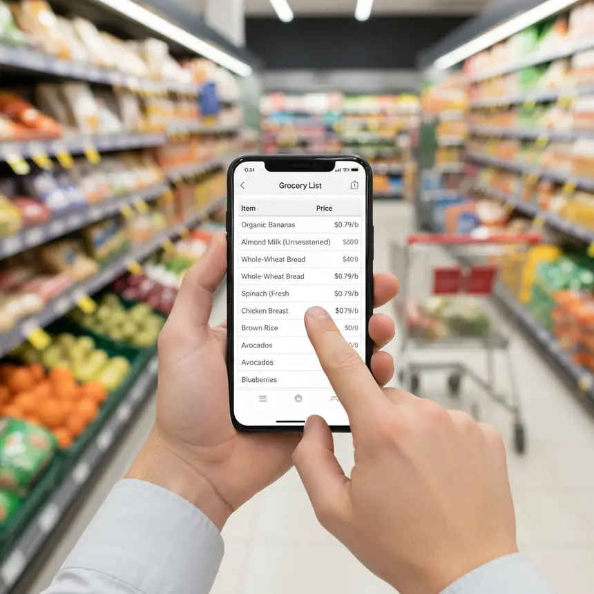 Smartphone app showing grocery unit prices