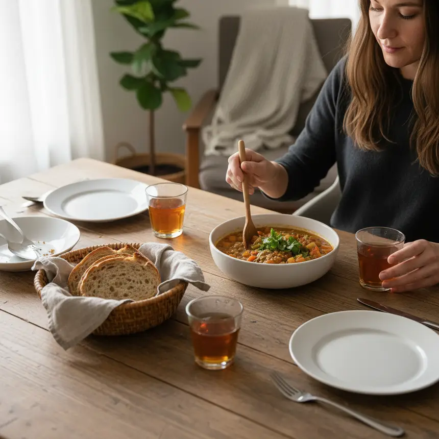 Cozy dining table with a homemade meal