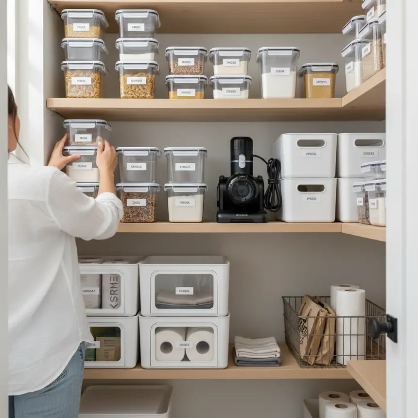 Organized pantry shelves