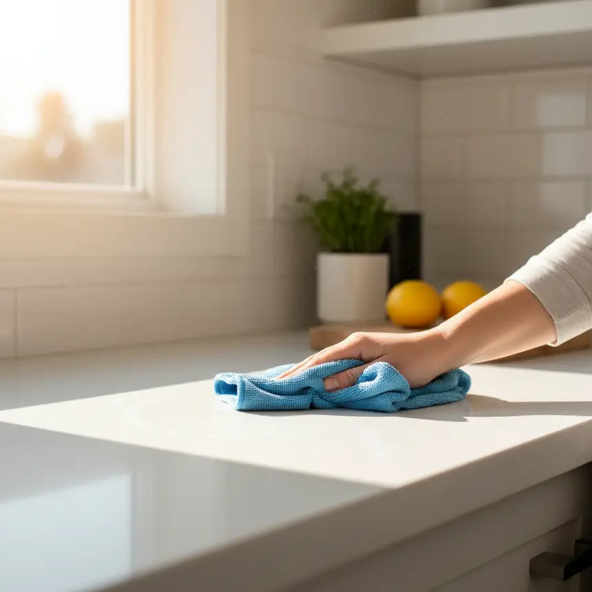 Hand cleaning kitchen counter