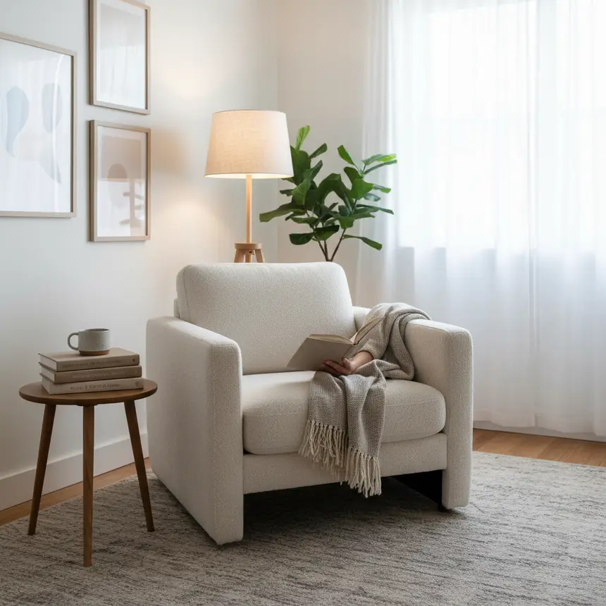 Organized peaceful living room