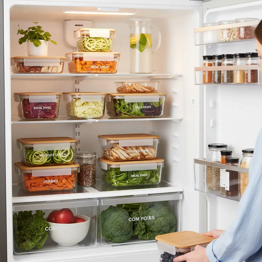 Organized fridge with fresh food