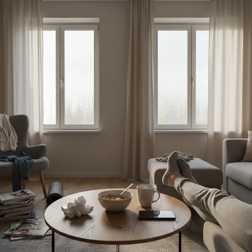 cluttered room, stale air, unventilated space