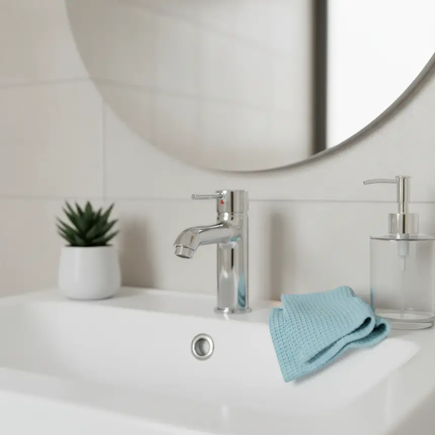 Clean bathroom faucet, cleaning tools
