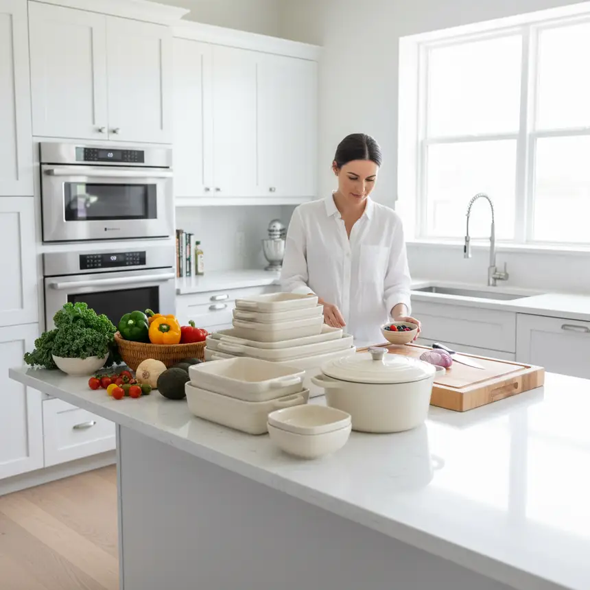 Organized kitchen, versatile cookware