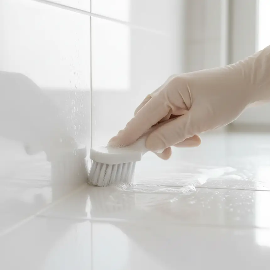 Bathroom tile cleaning, scrubbing brush, maintaining hygiene