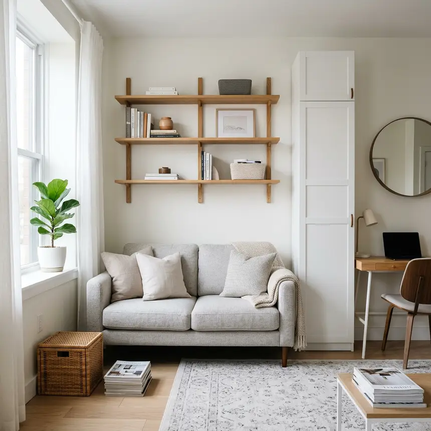 Efficient small apartment, vertical storage solutions