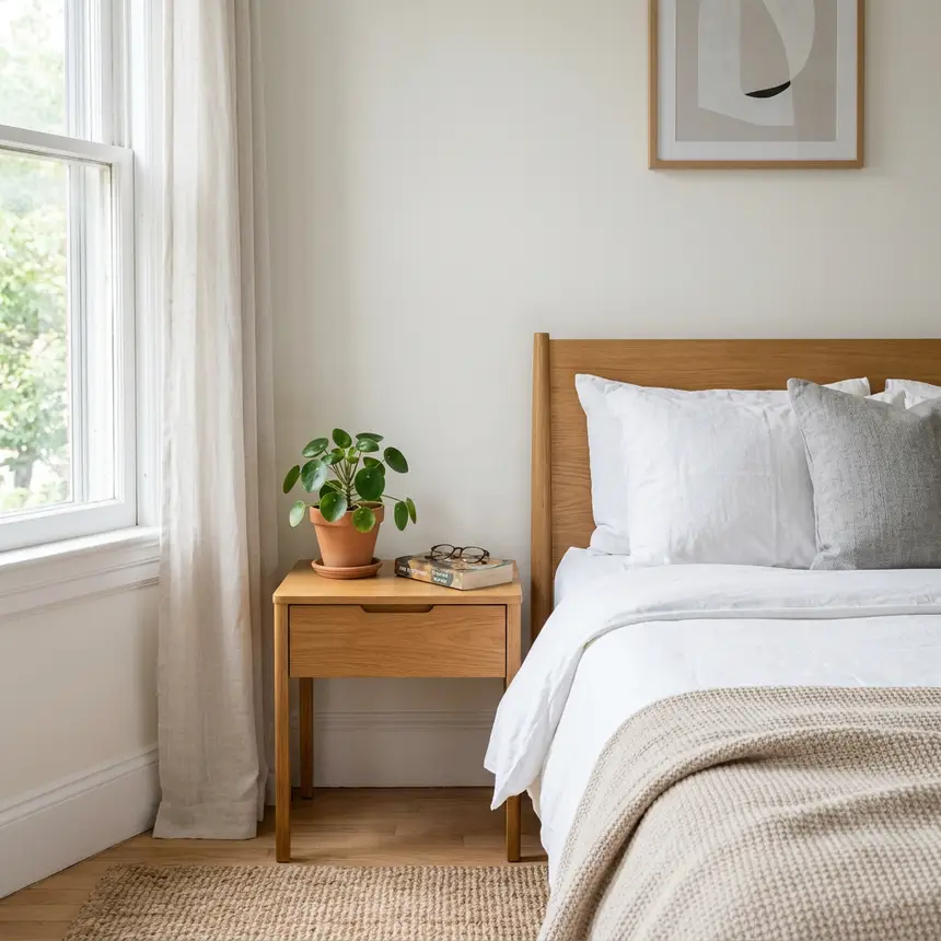 Tidy bedroom corner natural light
