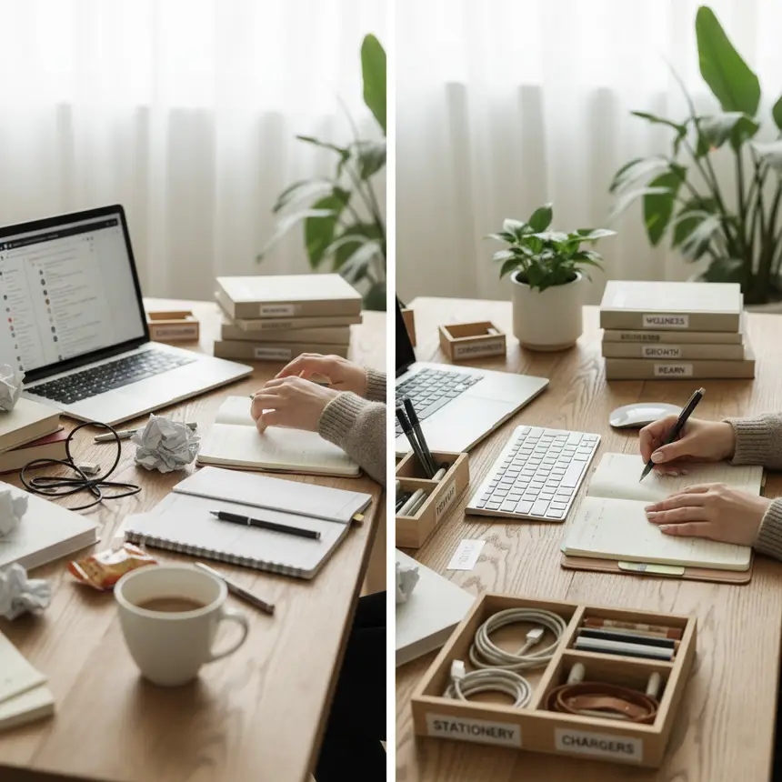 Organized vs. messy desk