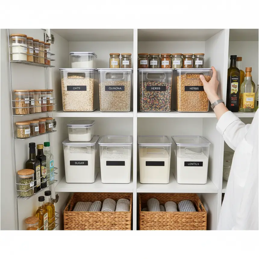 Neatly organized apartment pantry