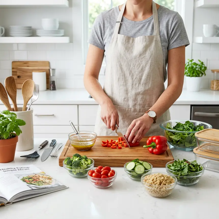 Organized kitchen counter with meal prep