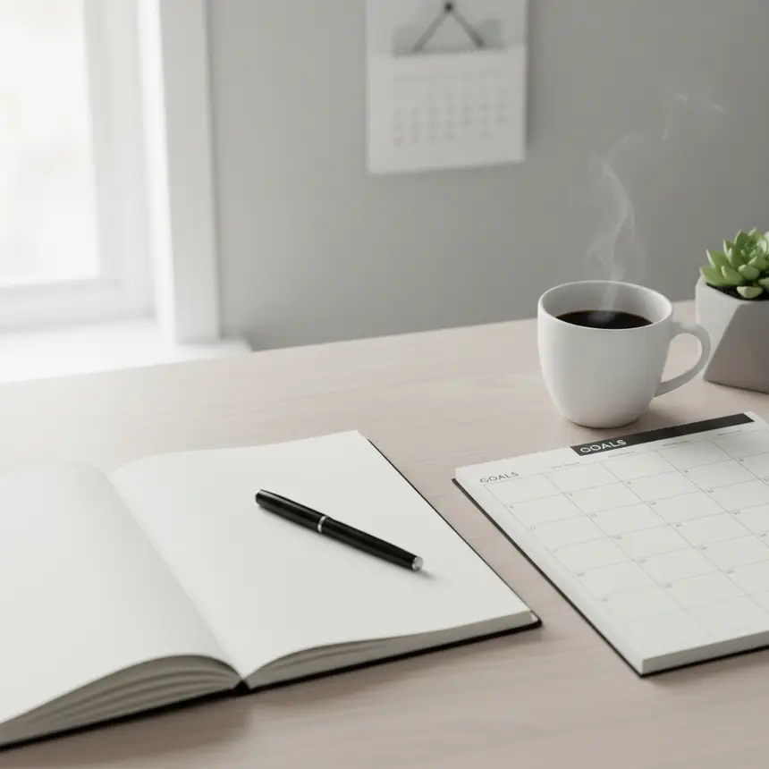 Organized desk with planner