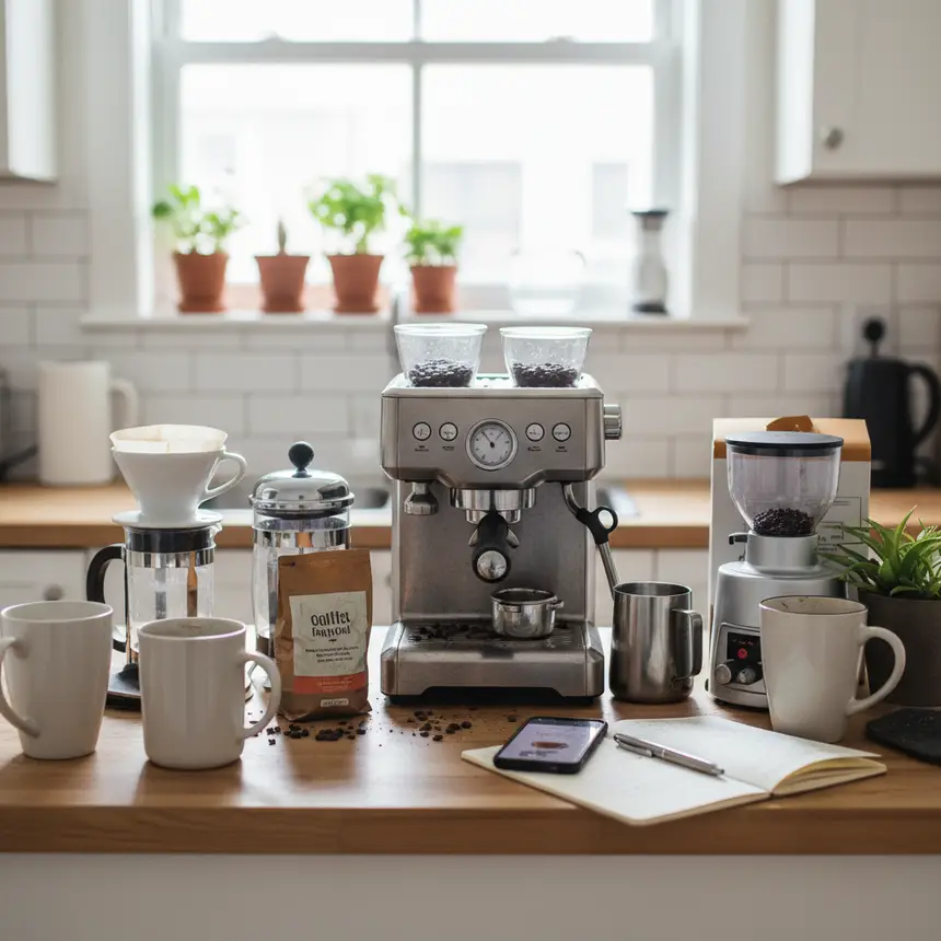 Cluttered kitchen countertop