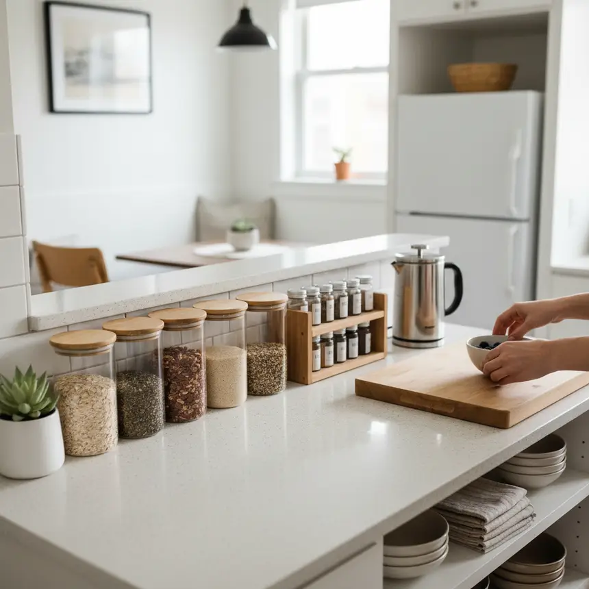 Neatly organized kitchen counter