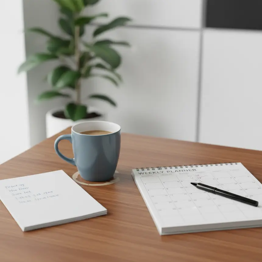 Desk with pending items