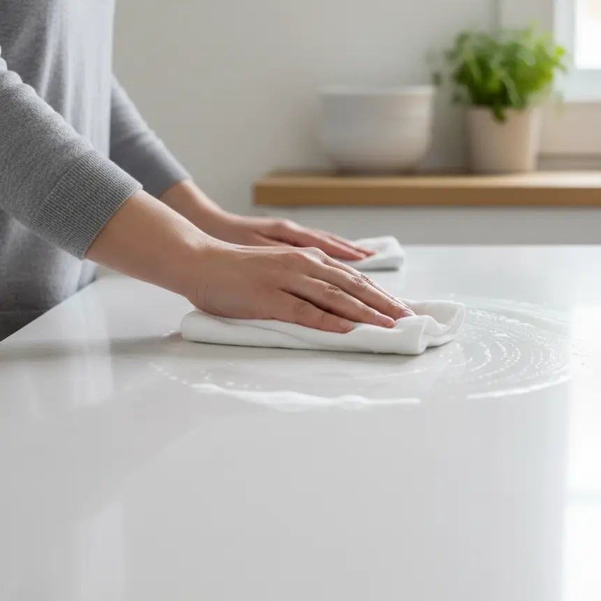 Hand wiping kitchen counter