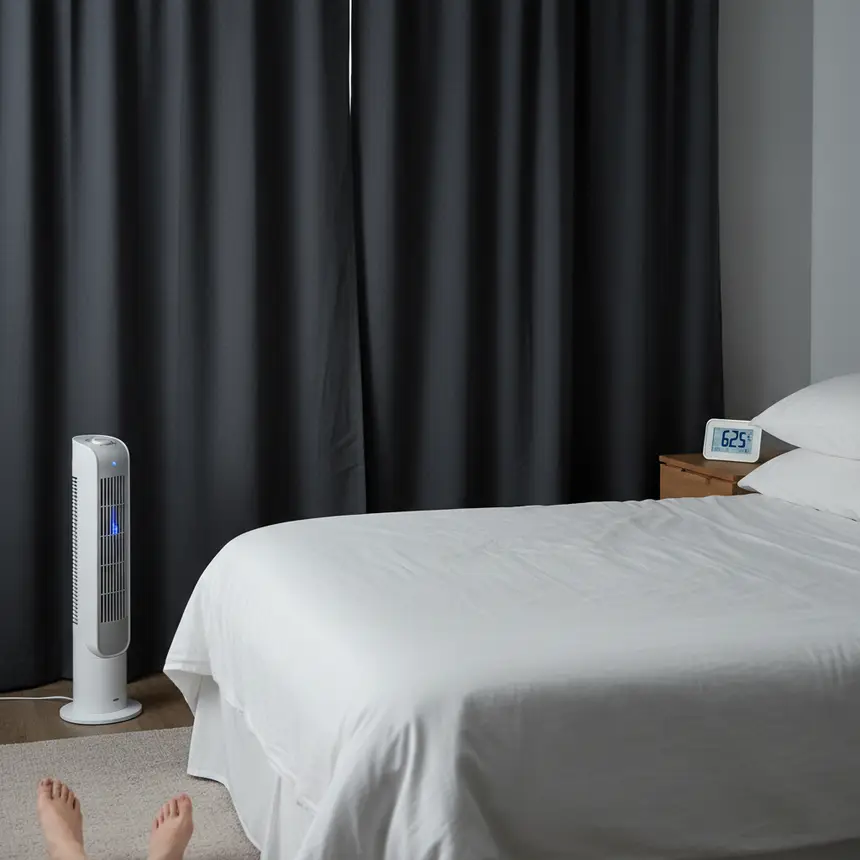 Organized bedroom, sleep environment