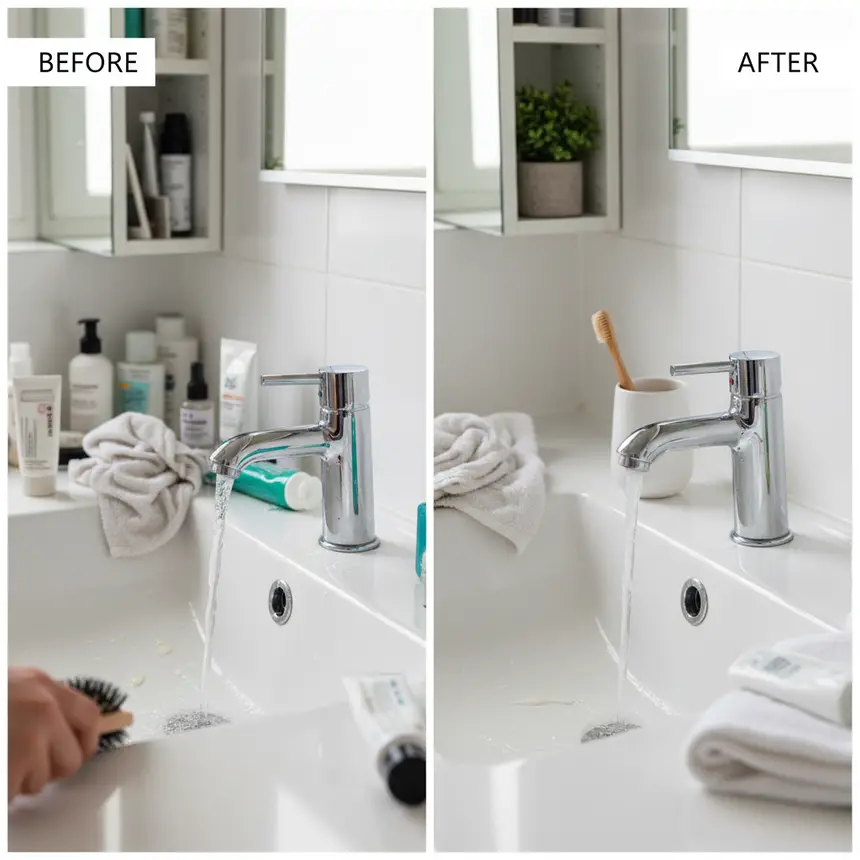 Bathroom sink before and after organization