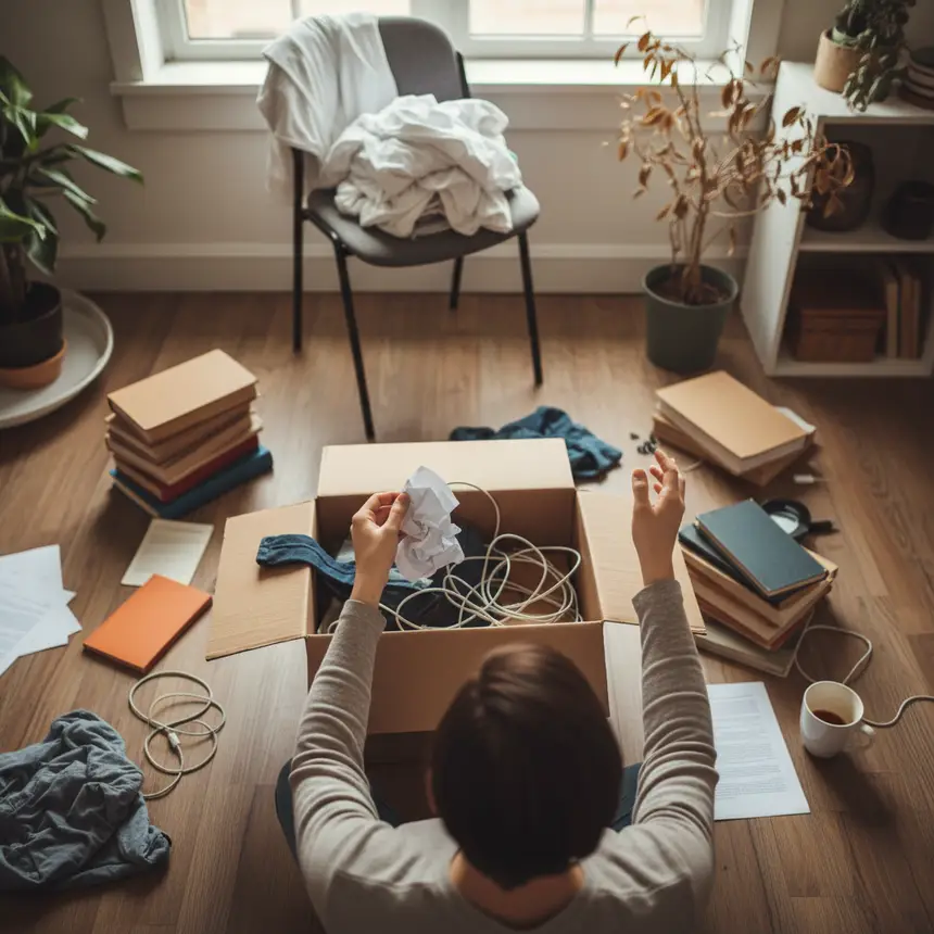 Person overwhelmed by messy room